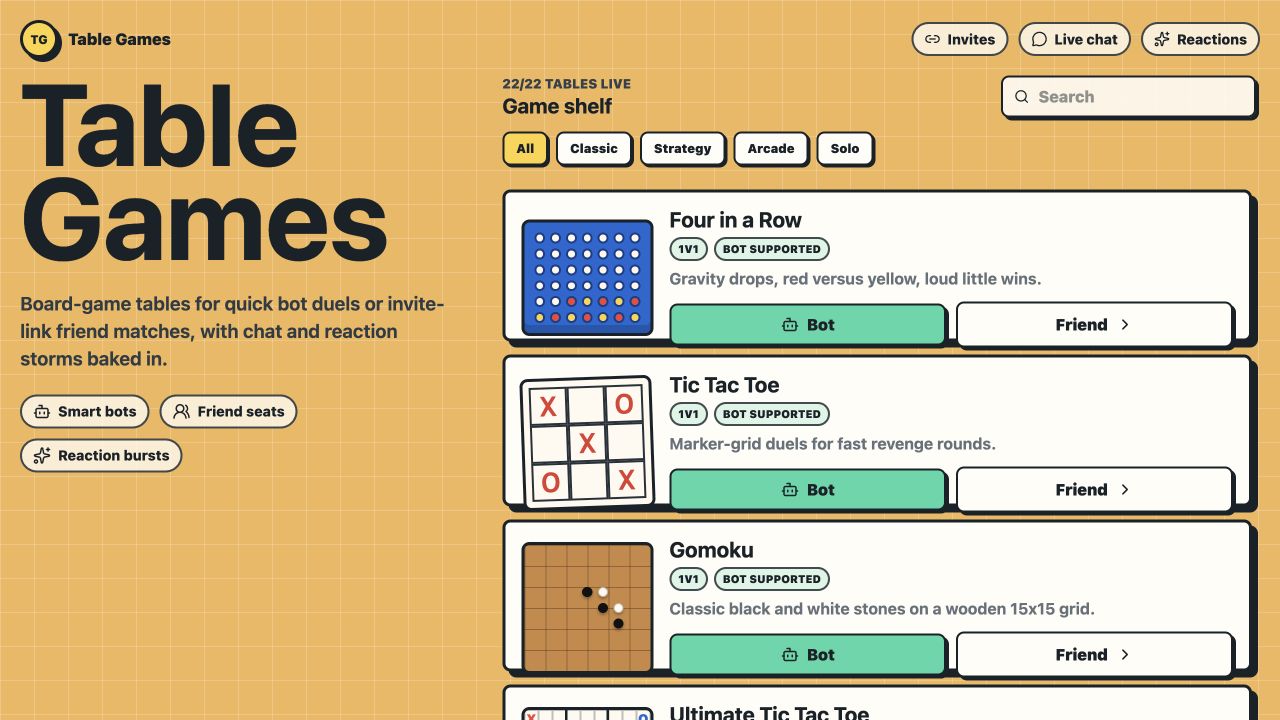 Table Games library showing its multiplayer game collection